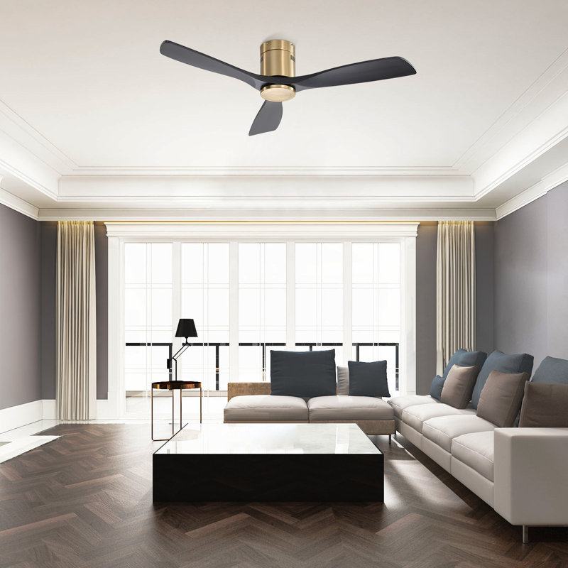 Ventilateur de plafond 3 pales avec télécommande Nicola, Finition dorée avec pales noires