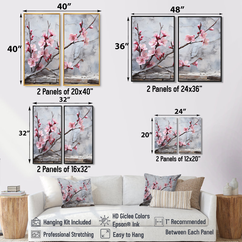 Fleurs de cerisier rose fin de l'hiver I - art mural rose, 40" H x 40" W, Impression encadrée flottante, Brown
