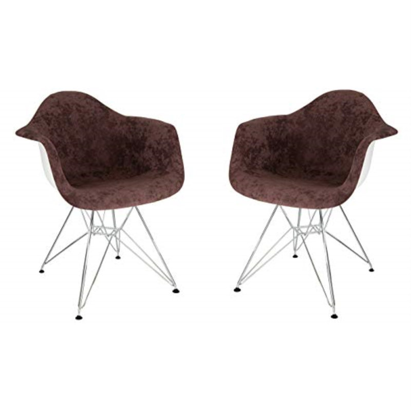 Chaise avec accoudoirs rembourrée Bullsbrook, Velours brun café