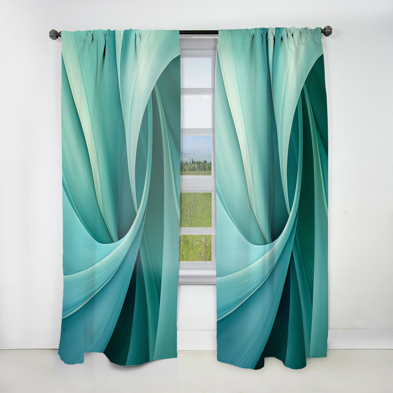 Teal Twisting Tranquility Spiral III - Modern Curtain - Velvet Room Darkening - 1 Panel, 52" W x 90" L