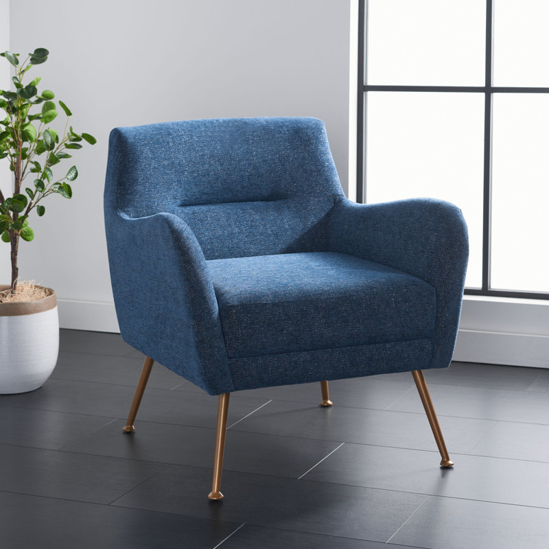 Tilbrook Navy Upholstered Armchair with Gold Retro Legs