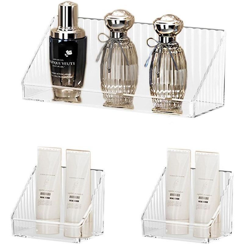 Clear Adhesive Bathroom Tray Organizers, Mini Medicine Cabinet Shelves, Set Of 3