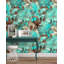 Papier peint floral à feuilles turquoise-94401231