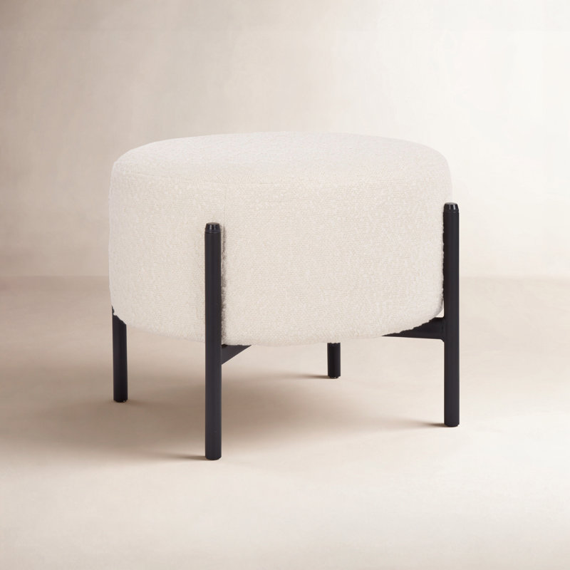 Leyton Adria 17" Round Ottoman, Cream Boucle