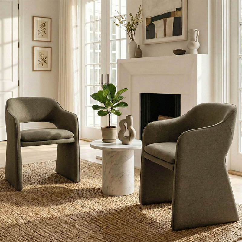 Chaise d'appoint rembourrée et imperméable en tissu, Vert olive