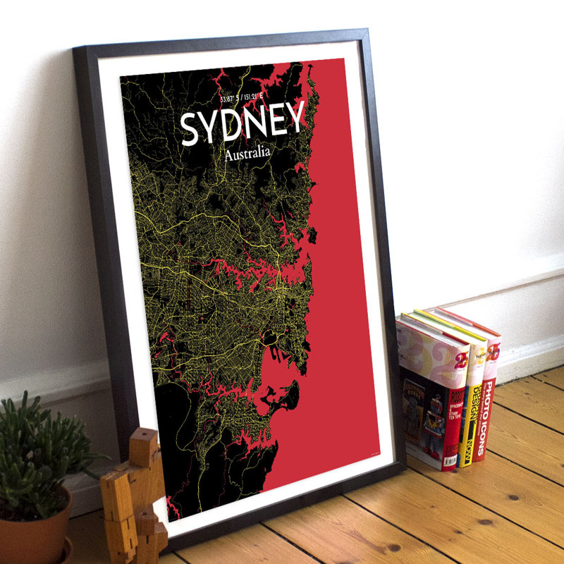Sydney City Map - No Frame Print, 91.4cm H x 61cm W x 0.13cm D