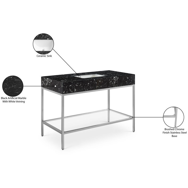 48'' Black Marble Single Bathroom Vanity with Chrome Base