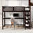 Twin Brown Finish Solid Pine Loft Bed Frame for Small Bedrooms, Modern Style with Built-in LED Lighting and Storage