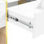 Table basse 47,2 "x 31,4" minimaliste ultrabrillante avec 2 tiroirs, table de canapé rectangulaire multi-rangement avec pieds en grain de bois doré, table de centre moderne pour le salon, blanc