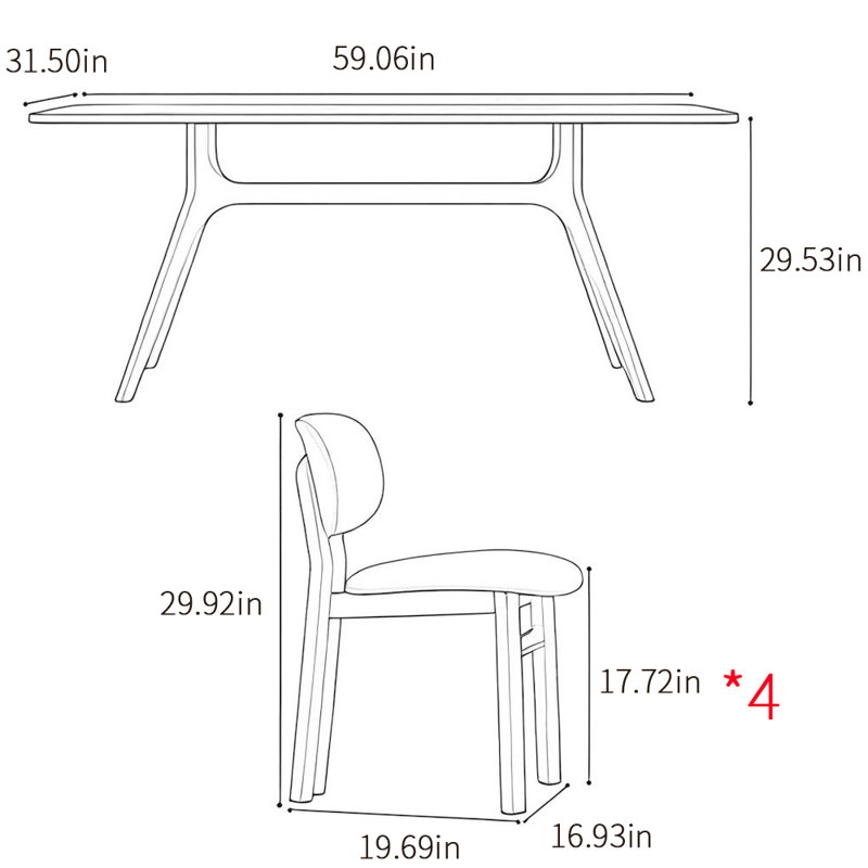 Modern simple rectangular family dining table sets, 29.53"H x 59.06"L x 31.5"W