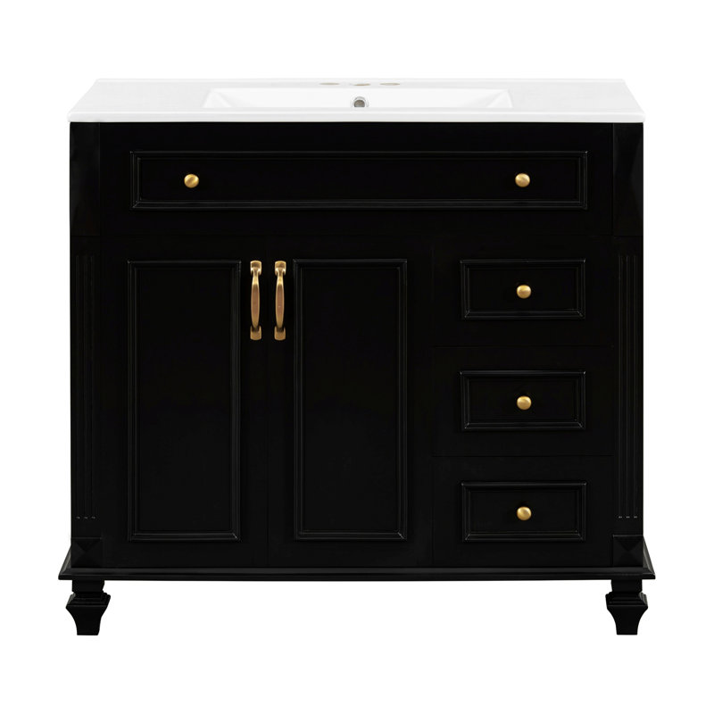 Meuble-lavabo avec lavabo, armoire de salle de bain avec 2 portes à fermeture en douceur