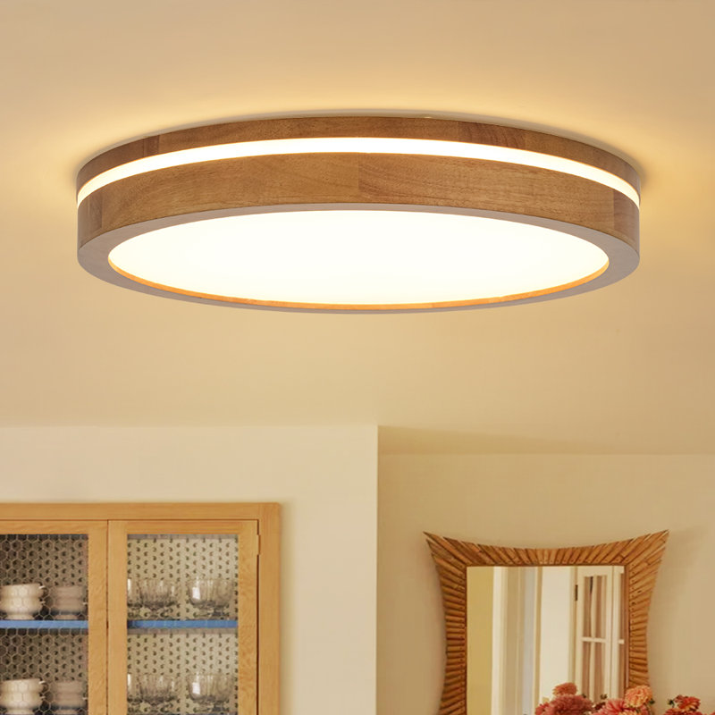 Farmhouse Dimmable Nested Halo Round Wood LED Flush Mount