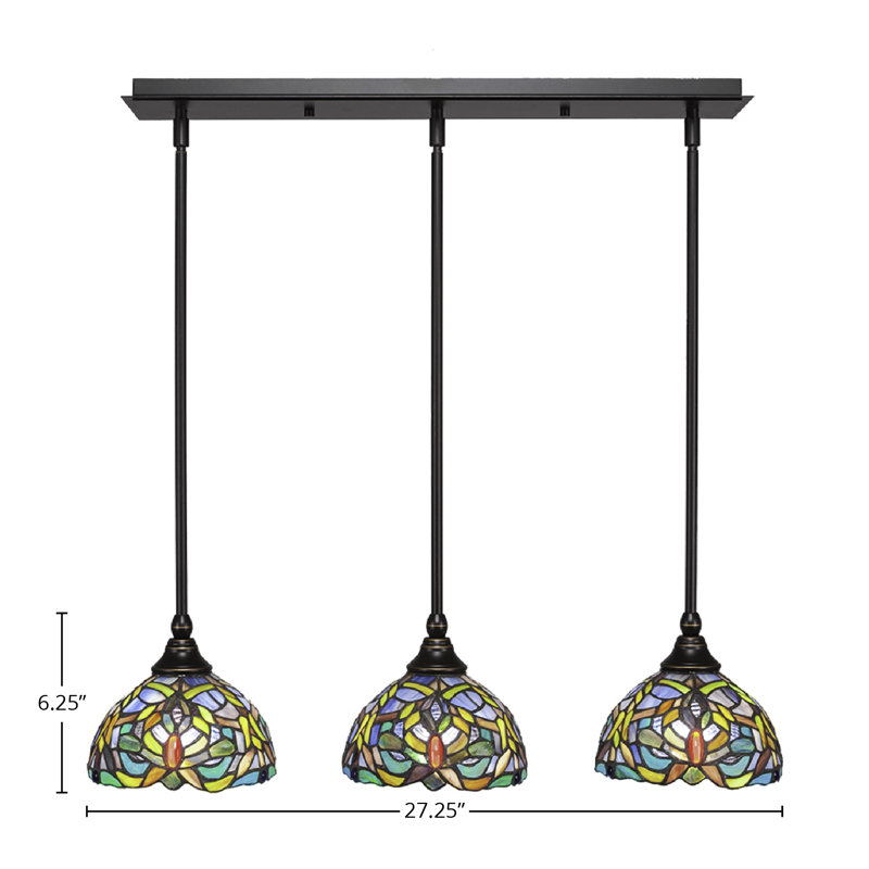 Luminaire suspendu linéaire sur pied 3 lumières avec verre d'art kaléidoscope de 7 po, Granit foncé