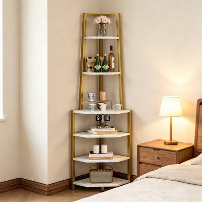 Étagère de coin à 6 niveaux – Bibliothèque de style industriel, support à plantes haut et multifonctionnel avec étagères ouvertes