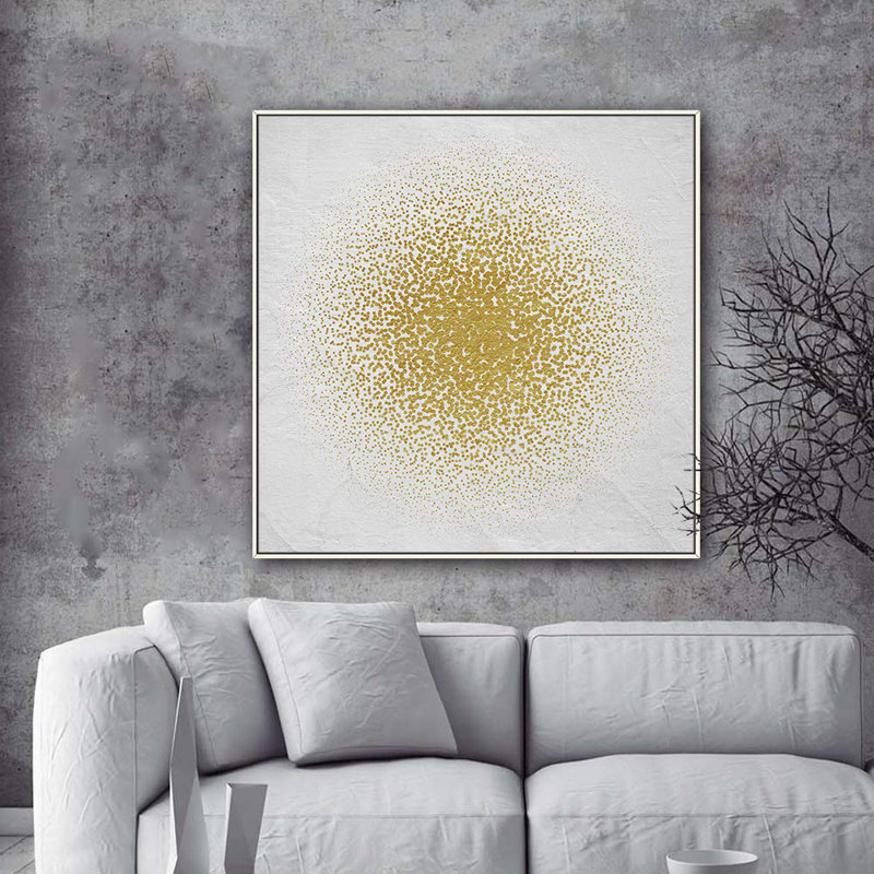 H25, cercle abstrait encadré sur toile, Blanc, H 16 po x l 16 po