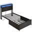 Lit moderne avec tête de lit et 2 tiroirs personnalisables, avec station de charge, lumières DEL, solution de rangement flexible pour les petits espaces, noir-778559564