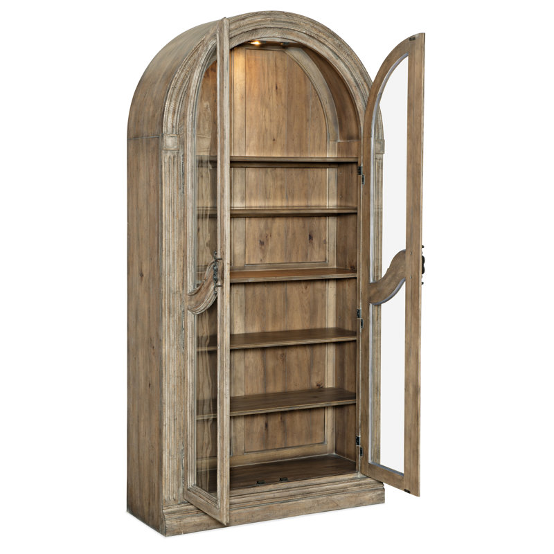 Castella Traditional Lighted Brown Curio Cabinet with Seeded Glass