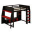 Lit mezzanine en bois avec bureau, étagères à rangement multiples, DEL et portemanteau suspendu-544455374