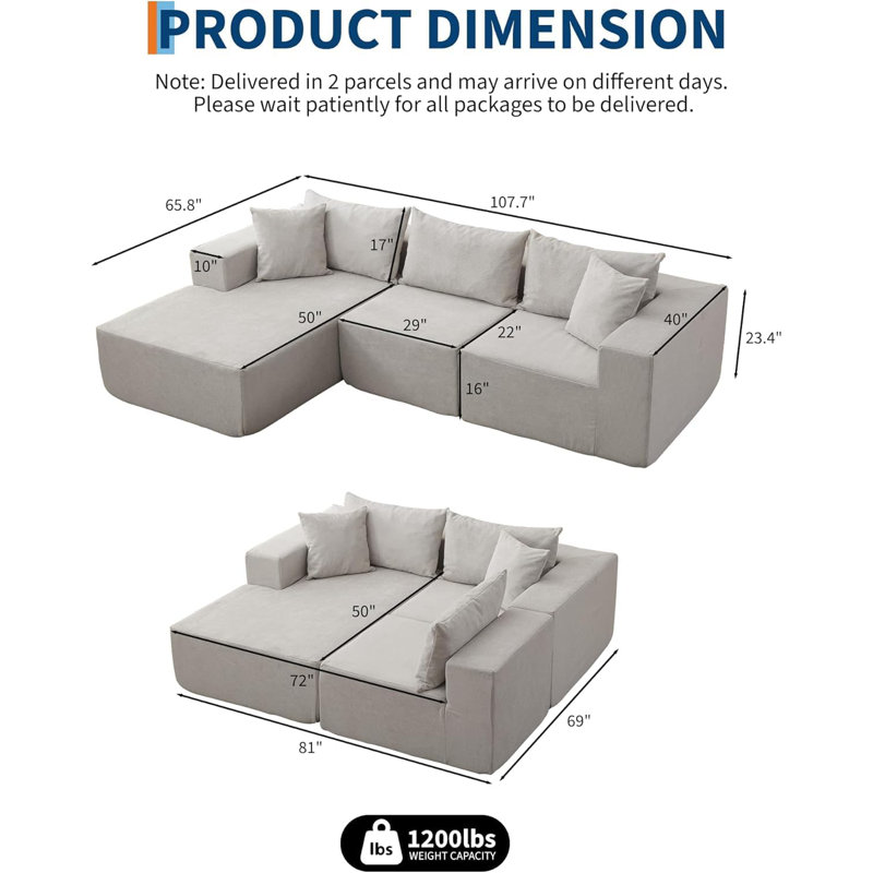3 Seater Sofa, Left Hand Facing