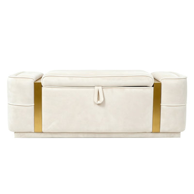 Banc de rangement rembourré en velours de 47,2 po de largeur