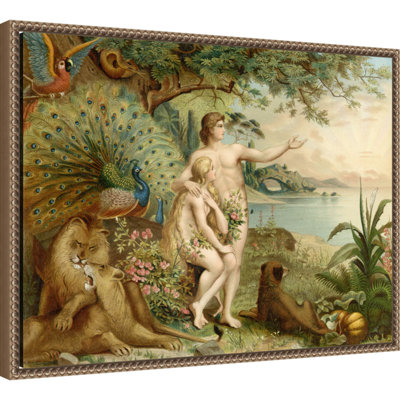 «Adam and Eve In Paradise» par Heinrich Jenny, reproduction d'art sur toile encadrée