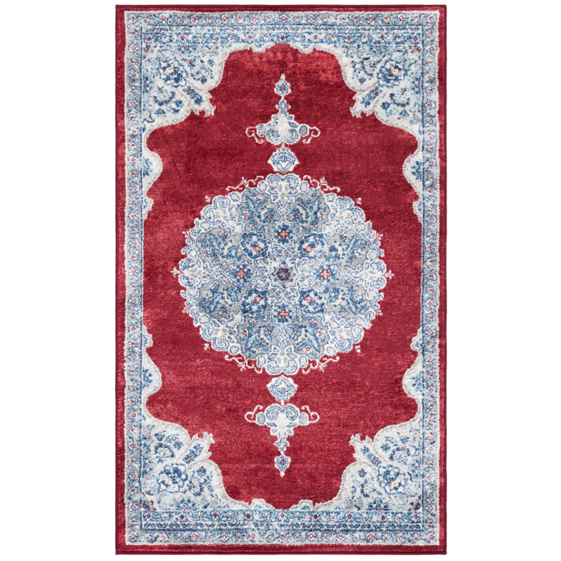 Llana Oriental Red/Ivory Area Rug, Rectangle 3' x 5'