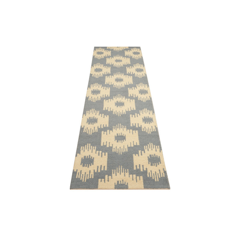 Tapis géométrique en laine tissé à plat à la main Biondi, Tapis de couloir 2 pi 3 po x 8 pi