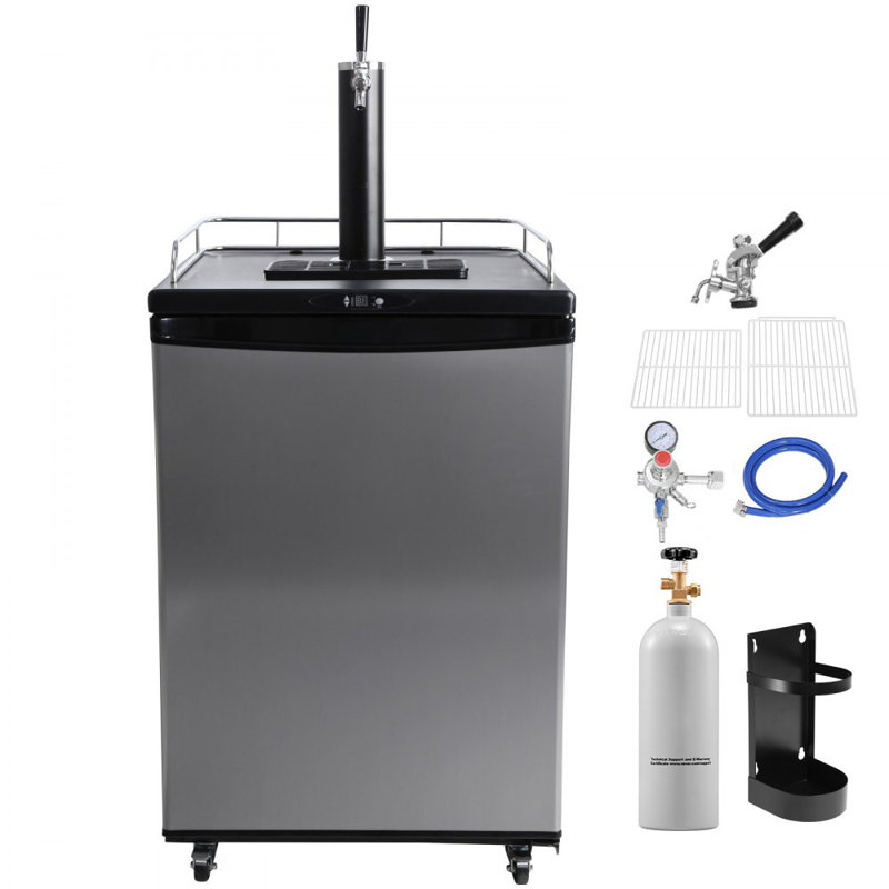 Bière Kegerator, distributeur de bière pression à robinet unique, réfrigérateur pleine grandeur avec tablettes