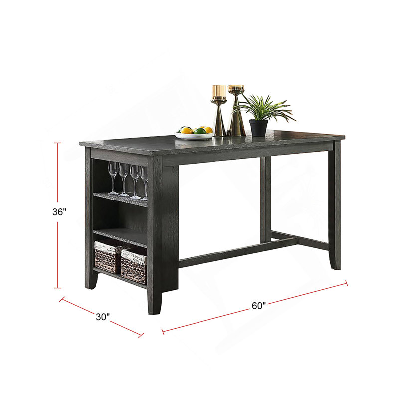 Table de salle à manger rectangulaire à hauteur de comptoir en bois avec tablette de rangement latérale à 3 couches, idéale pour les réunions de famille et un rangement efficace