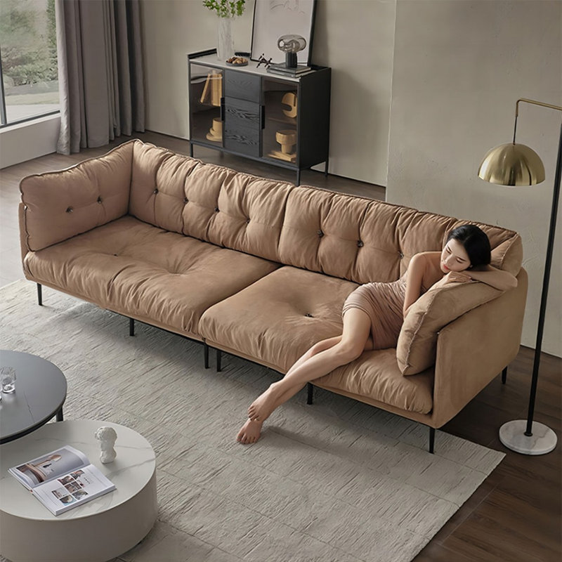 Canapé modulaire en velours kaki 94,49 po, L 94,49 po x P 37,4 po x H 30,71 po