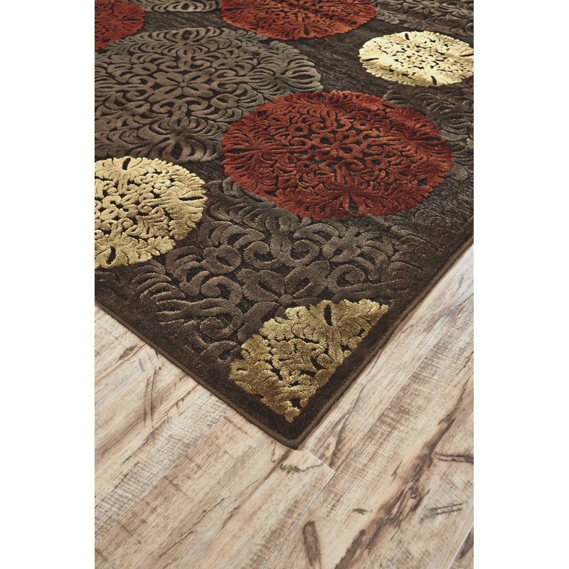 Tapis brun à motif abstrait Cherine, Rond 7 pi 6 po