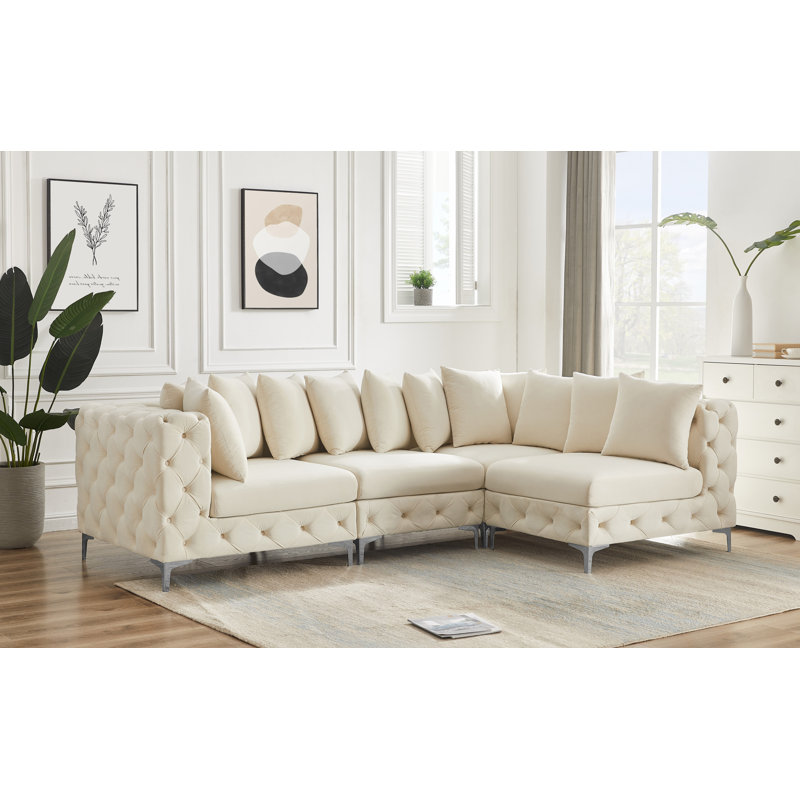 Canapé modulaire réversible en velours 108 po, Velours crème