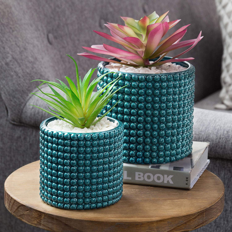 Ensemble de 2 pots à fleurs en céramique Nicolaus, Turquoise