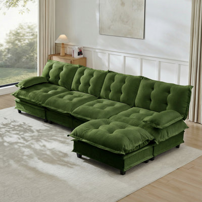 Canapé modulaire en L 138 po - Chenille, repose-pieds, assise profonde - vert