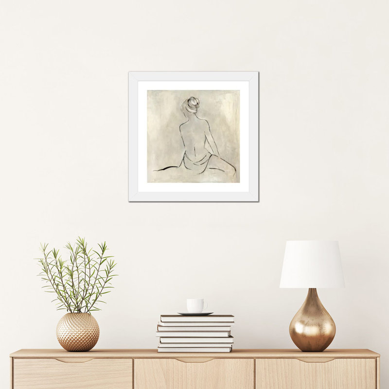 «Bather II» par Sally Swatland - impression d'art graphique, Papier encadré blanc, Blanc, H 16 po x l 16 po x p 1 po