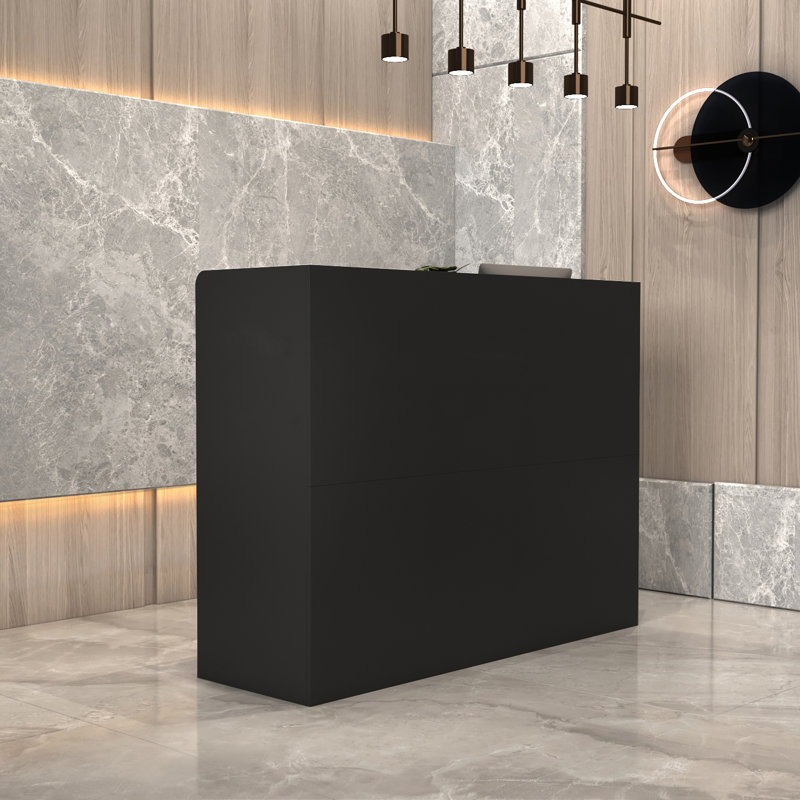 Rectangle Manufactured Wood Reception Desk, Pure Black