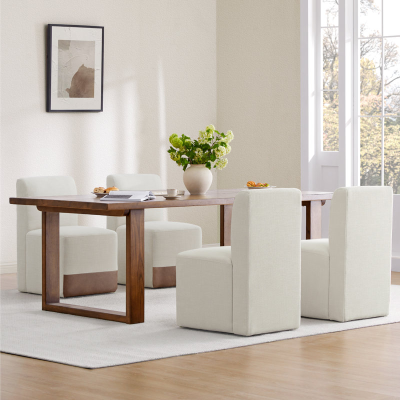 Bralan Upholstered Dining Chair with Casters, Cognac Linen