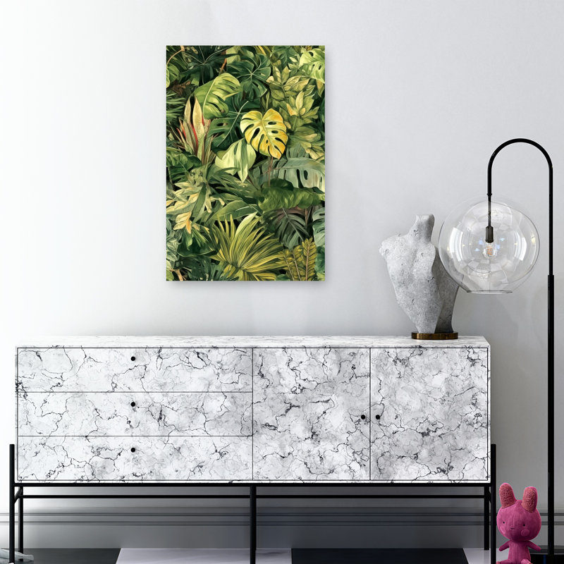«Lush Tropical Foliage Organic Vibrant Abstract Forest Nature», art mural, H 36 po x l 24 po