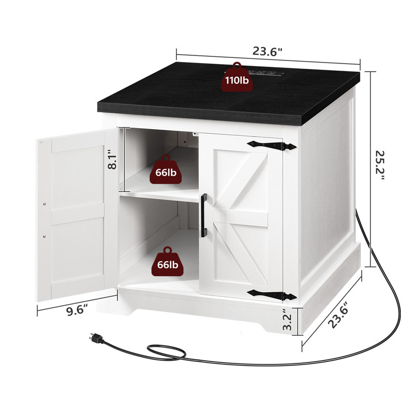 Farmhouse Square Nightstand With Storage Cabinet End Table With Charging Station