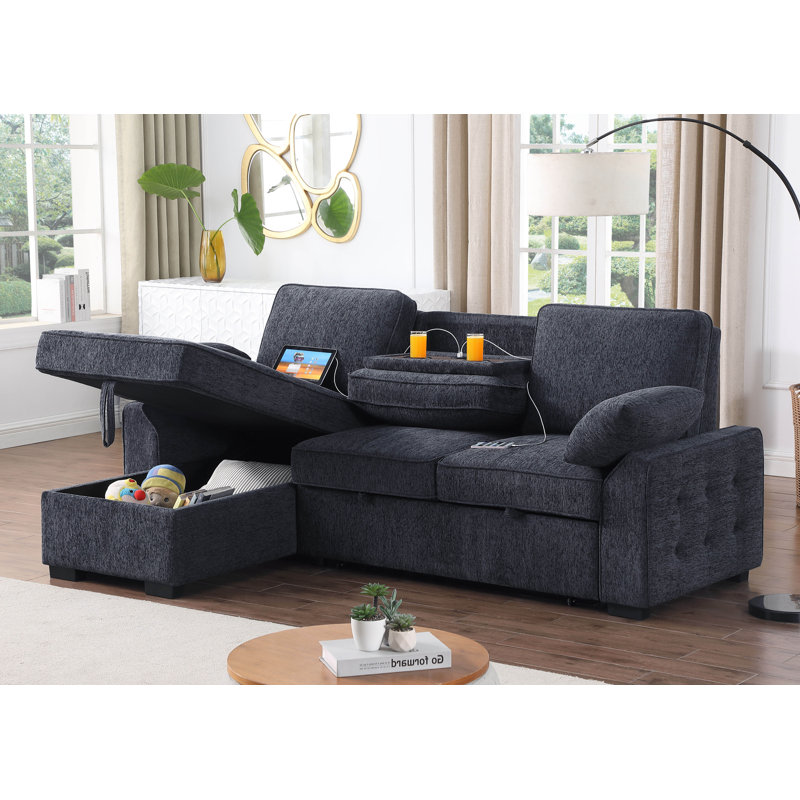 Canapé-lit modulaire réversible de 91 po en chenille gris anthracite, Chenille gris charbon