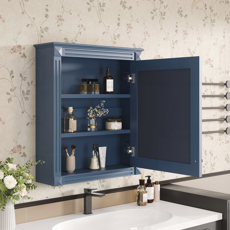Armoire de rangement de salle de bain murale 24 po x 27 po avec miroir, armoire à pharmacie avec tablette réglable en hauteur, armoire de rangement au-dessus de la toilette