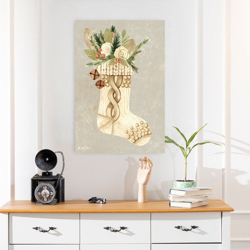 Chaussette de Noël Woodland, art floral contemporain, H 24 po x l 16 po