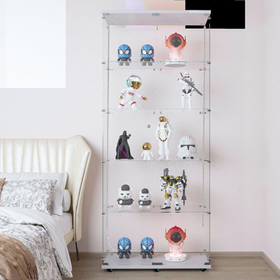 Vitrine en verre trempé, armoire à vin, armoire de rangement, classeur, avec bande lumineuse à DEL Bluetooth, serrure sur la porte, équipée en fonte, facile à déplacer, pour le salon, la chambre à coucher, le couloir, le bureau