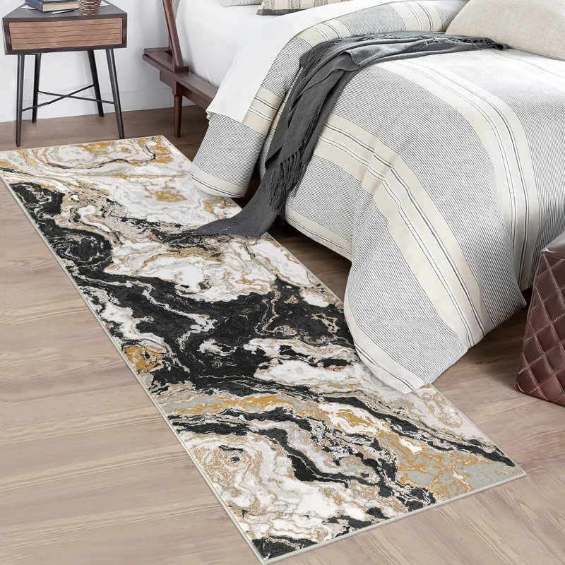Rug Abstract Living Room Rug Washable, Modern Marble Bedroom Rug Soft Luxury Area Rug Non Slip Floor Carpet for High Traffic Areas in Kitchen Entryway Office