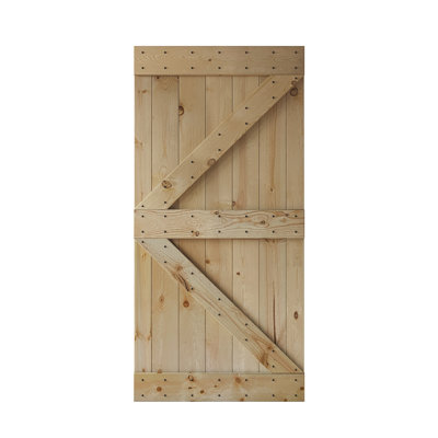84'' Solid Wood Paneled Painted without Installation Hardware Kit Barn Door