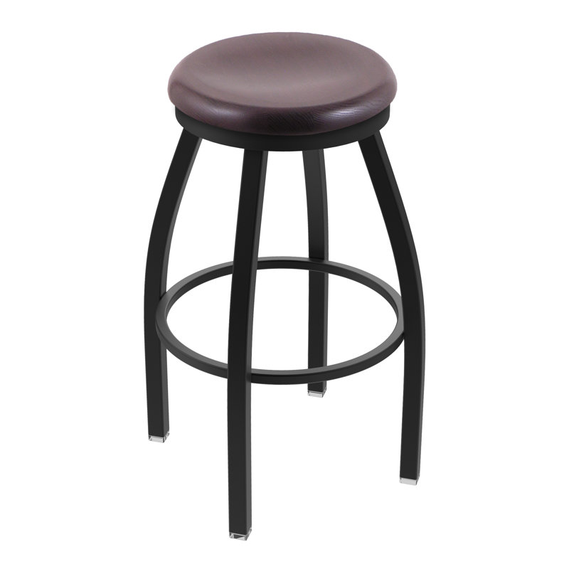 802 Misha Swivel Bar Stool, Dark Cherry Oak, Black Wrinkle, Extra Tall (36" Seat Height)