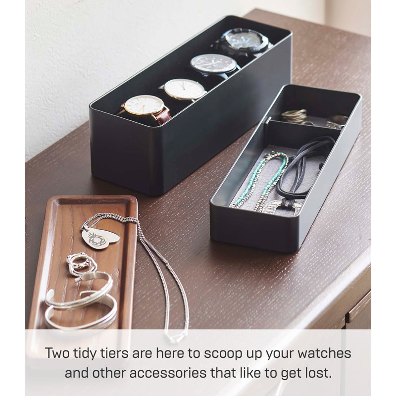 Black Wood Stacking Jewelry and Watch Case
