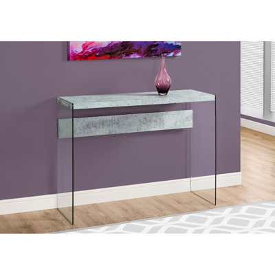 Console étroite contemporaine avec stratifié gris et verre transparent - idéale pour le salon, la chambre à coucher, le vestibule, la table d'appoint moderne et les panneaux latéraux spacieux