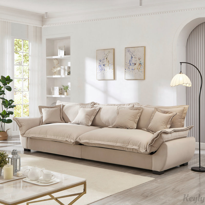 Canapé modulaire modulaire, canapé de style voile avec rangement, dossier amovible, canapé moderne à assise profonde avec coussins décoratifs pour le salon, kaki clair