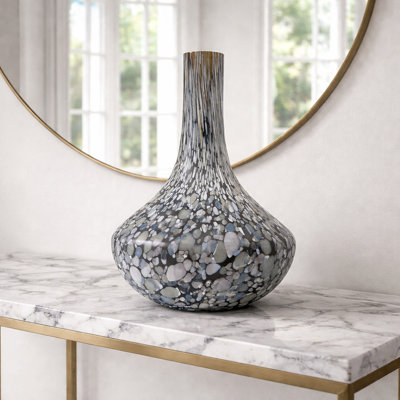 10" Handmade Patterned White Glass Vase – Modern Decorative Textured Floral Centerpiece Vase for Home Décor